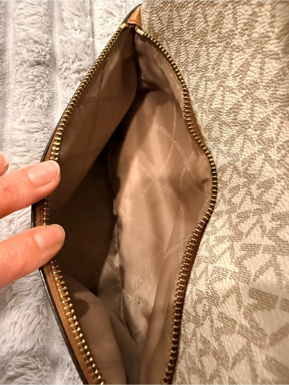 Michael Kors Cream Logo Mini Backpack with Brown Trim and Gold Hardware like New